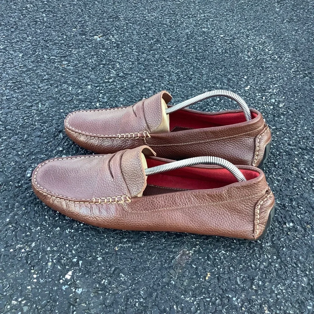 Donald Pliner Alondro Brown Pebbled Leather Driving Loafers Mens 11M Penny Moc